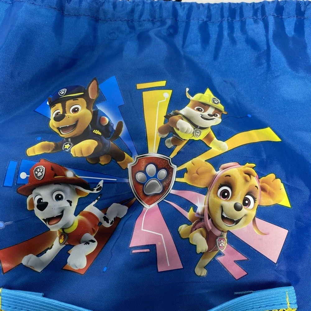 Paw Patrol Kids Drawstring Backpack Blue Small Travel Bag‎ Mesh Pocket Blue 15